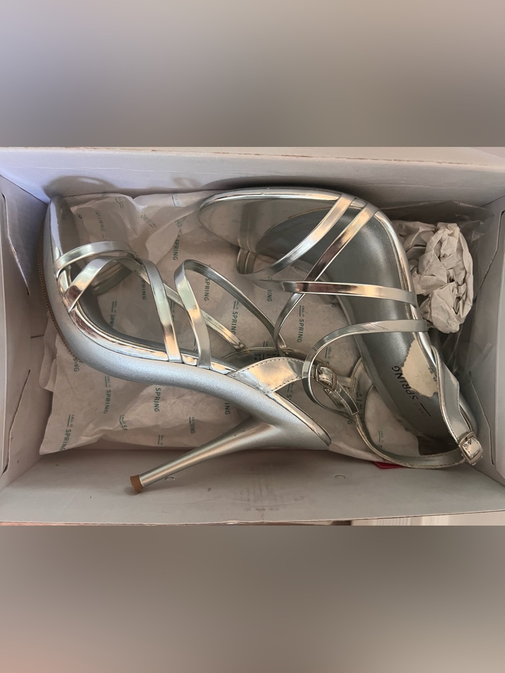 Silver Strappy High Heel Sandals - Women